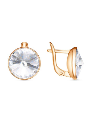 Серьги серебро 925 пробы, покрытие - золочение, вставка - стекло ювелирное preciosa