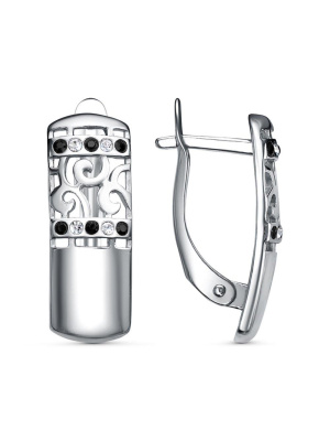 Серьги бижутерия, покрытие - серебрение с оксидированием, вставка - стекло ювелирное preciosa