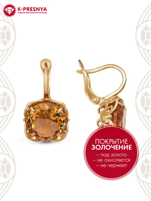 Серьги бижутерия, покрытие - золочение, вставка - искусственный султанит