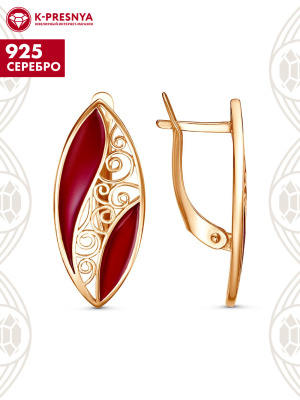 Серьги серебро 925 пробы, покрытие - золочение, отделка - эмаль, без вставок