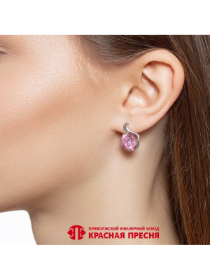 Серьги серебро 925 пробы, покрытие - родирование, вставка - фианит (недрагоценный камень)