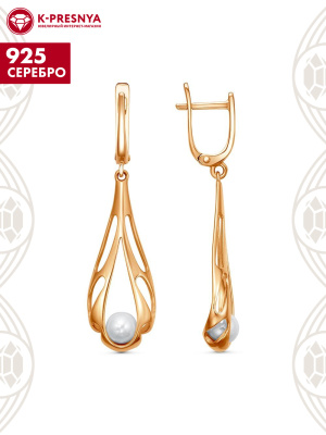 Серьги серебро 925 пробы, покрытие - золочение, вставка - имитация жемчуга