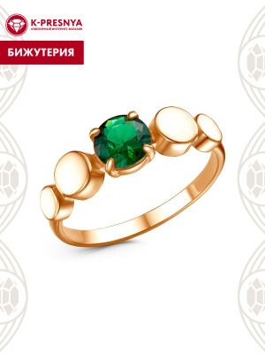 Кольцо бижутерия, покрытие - золочение, вставка - искусственная шпинель