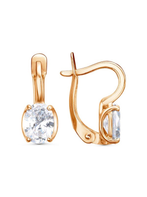 Серьги бижутерия, покрытие - золочение, вставка - фианит (недрагоценный камень)