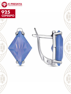 Серьги серебро 925 пробы, покрытие - платинирование, вставка - ситалл собственной огранки