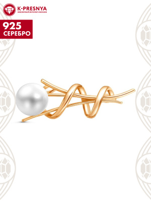 Брошь серебро 925 пробы, покрытие - золочение, вставка - культивированный жемчуг