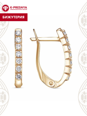 Серьги бижутерия, покрытие - золочение, вставка - фианит (недрагоценный камень)