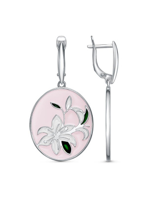 Серьги бижутерия, покрытие - платинирование, отделка - эмаль, без вставок