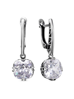 Серьги бижутерия, покрытие - серебрение с оксидированием, вставка - фианит (недрагоценный камень)