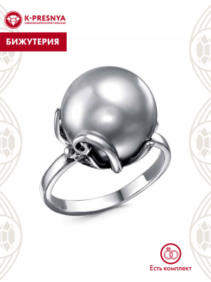 Кольцо бижутерия, покрытие - серебрение с оксидированием, вставка - имитация жемчуга