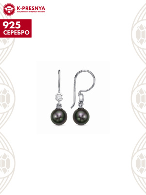 Серьги серебро 925 пробы, покрытие - платинирование, вставка - имитация жемчуга, стекло ювелирное preciosa
