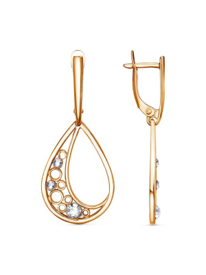 Серьги бижутерия, покрытие - золочение, вставка - стекло ювелирное preciosa