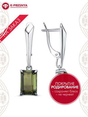 Серьги серебро 925 пробы, покрытие - родирование, вставка - ситалл собственной огранки