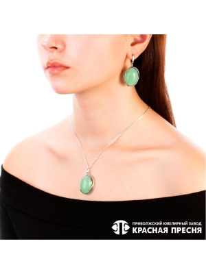 Серьги серебро 925 пробы, покрытие - оксидирование, вставка - искусственный нефрит