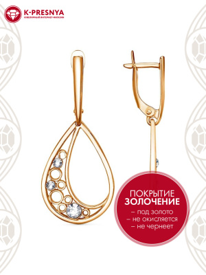 Серьги бижутерия, покрытие - золочение, вставка - стекло ювелирное preciosa