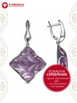 Серьги бижутерия, покрытие - серебрение с оксидированием, вставка - стекло ювелирное собственной огранки