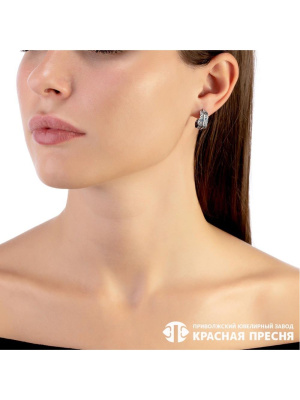 Серьги серебро 925 пробы, покрытие - оксидирование, вставка - искусственная шпинель