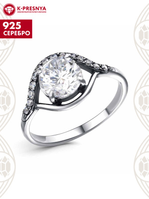 Кольцо серебро 925 пробы, покрытие - оксидирование, вставка - фианит (недрагоценный камень)