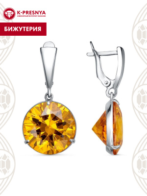 Серьги бижутерия, покрытие - платинирование, вставка - фианит (недрагоценный камень)