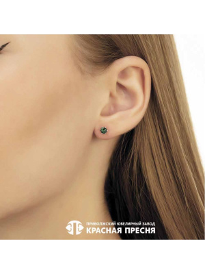 Серьги серебро 925 пробы, покрытие - родирование, вставка - искусственная шпинель