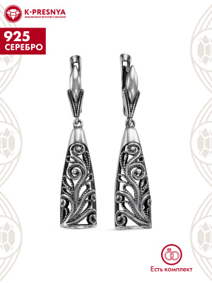Серьги серебро 925 пробы, покрытие - оксидирование, без вставок