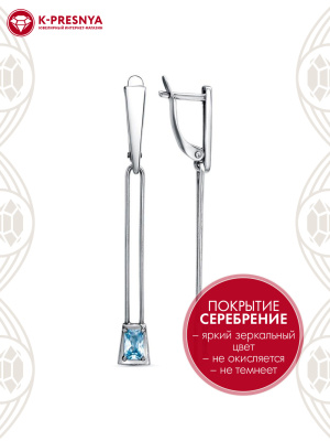 Серьги бижутерия, покрытие - серебрение с оксидированием, вставка - фианит (недрагоценный камень)