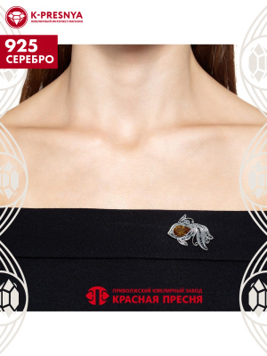 Брошь серебро 925 пробы, покрытие - оксидирование, вставка - искусственный султанит