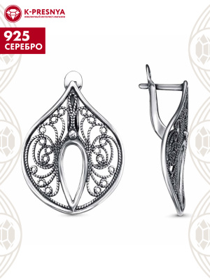 Серьги серебро 925 пробы, покрытие - оксидирование, без вставок