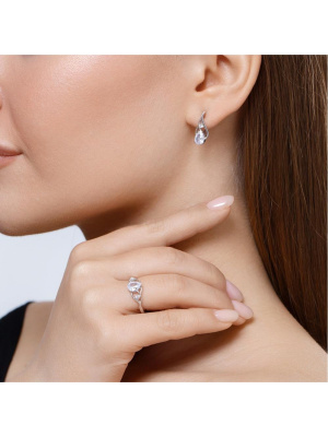 Серьги серебро 925 пробы, покрытие - родирование, вставка - фианит (недрагоценный камень)