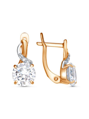 Серьги серебро 925 пробы, покрытие - золочение, выборочное родирование, вставка - фианит (недрагоценный камень)