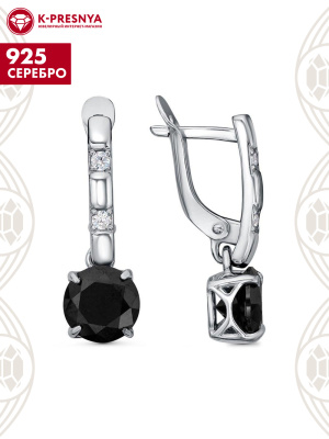 Серьги серебро 925 пробы, покрытие - родирование, вставка - фианит (недрагоценный камень)