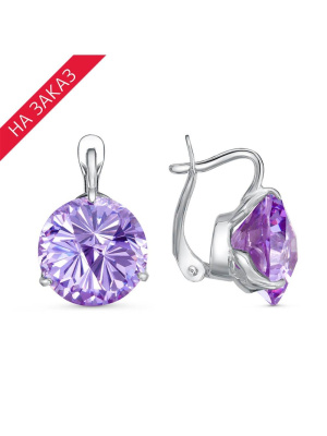 Серьги серебро 925 пробы, покрытие - родирование, вставка - фианит собственной огранки (недрагоценный камень)