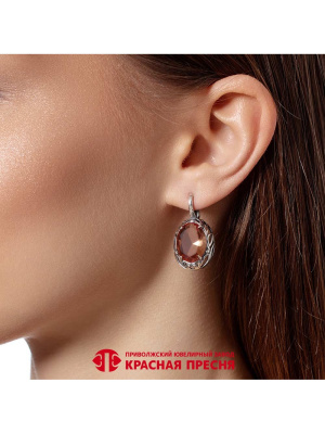Серьги серебро 925 пробы, покрытие - оксидирование, вставка - искусственный султанит
