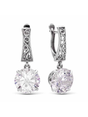 Серьги серебро 925 пробы, покрытие - оксидирование, вставка - фианит (недрагоценный камень)