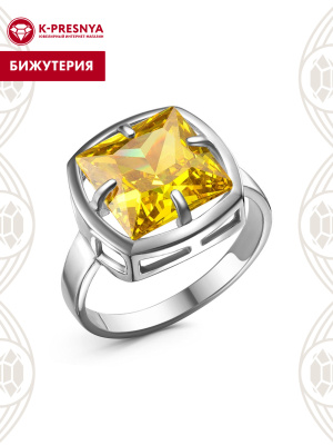 Кольцо бижутерия, покрытие - платинирование, вставка - фианит (недрагоценный камень)