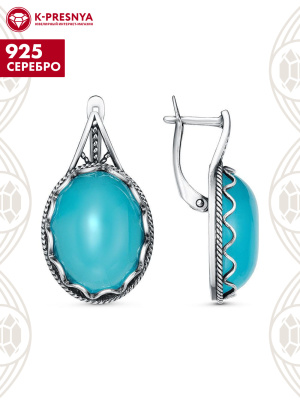 Серьги серебро 925 пробы, покрытие - оксидирование, вставка - халцедон (искусственный)