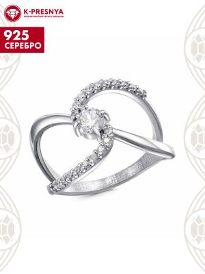 Кольцо серебро 925 пробы, покрытие - платинирование, вставка - фианит (недрагоценный камень)