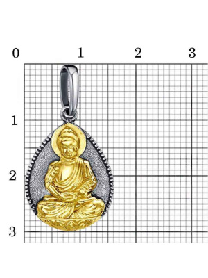 Подвеска "будда" бижутерия, покрытие - серебрение с оксидированием, выборочное золочение, без вставок