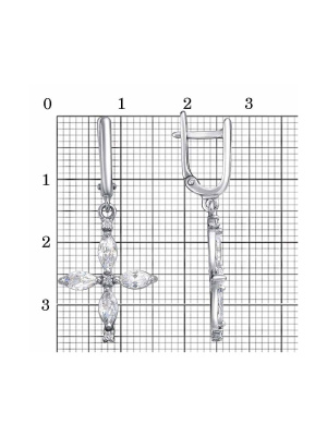 Серьги серебро 925 пробы, покрытие - платинирование, вставка - фианит (недрагоценный камень)