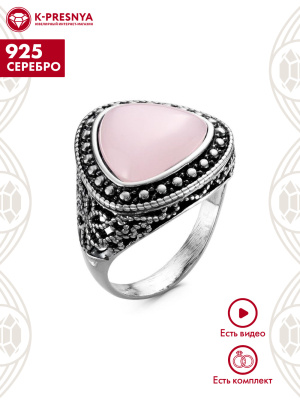 Кольцо серебро 925 пробы, покрытие - оксидирование, вставка - искусственный кварц розовый