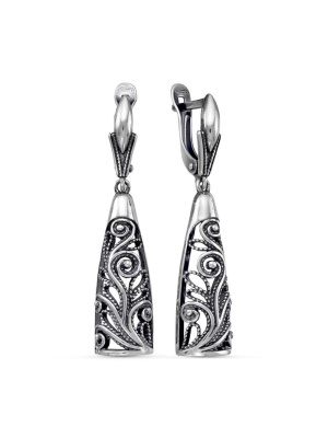 Серьги бижутерия, покрытие - серебрение с оксидированием, без вставок