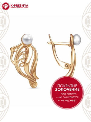 Серьги серебро 925 пробы, покрытие - золочение, вставка - культивированный жемчуг