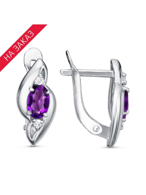 Серьги серебро 925 пробы, покрытие - родирование, вставка - аметист (полудрагоценный камень), фианит (недрагоценный камень)