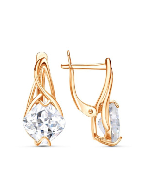 Серьги бижутерия, покрытие - золочение, вставка - фианит (недрагоценный камень)