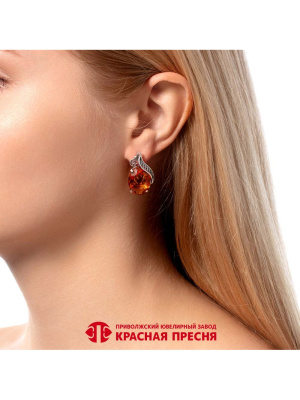 Серьги серебро 925 пробы, покрытие - оксидирование, вставка - стекло ювелирное собственной огранки