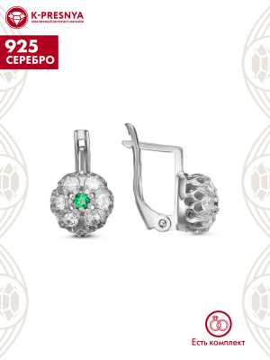 Серьги серебро 925 пробы, покрытие - оксидирование, вставка - искусственная шпинель, фианит (недрагоценный камень)