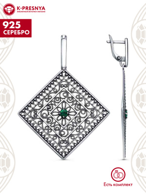 Серьги серебро 925 пробы, покрытие - оксидирование, вставка - искусственная шпинель