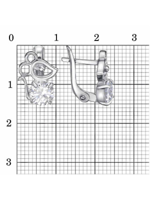 Серьги серебро 925 пробы, покрытие - платинирование, вставка - фианит (недрагоценный камень)