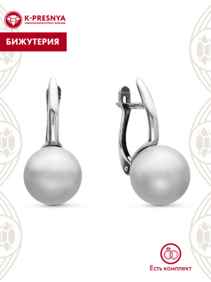 Серьги бижутерия, покрытие - серебрение с оксидированием, вставка - имитация жемчуга