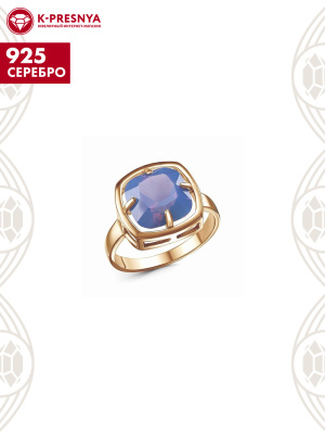 Кольцо серебро 925 пробы, покрытие - золочение, вставка - ситалл собственной огранки